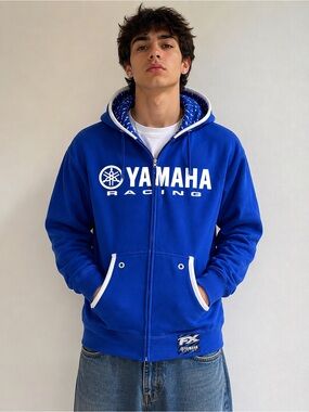 Yamaha Racing FX Full Zip Fleece Lined Hoodie Jacket Blue Moto Fleece Size L